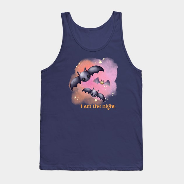 I am the night cute watercolor pastel goth bat pun Tank Top by Witchy Ways